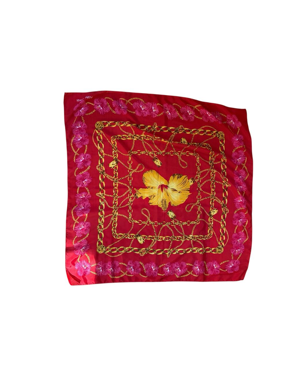 Aloha Hawaii Red Hibiscus Floral Scarf Square Tropical Headwrap Babushka
